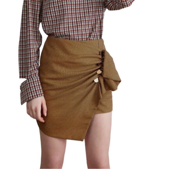 N12H Houndstooth Skirt S Exhibitionist Wrap Assym Ruffle Boho Fairy Acubi City - Picture 12 of 12